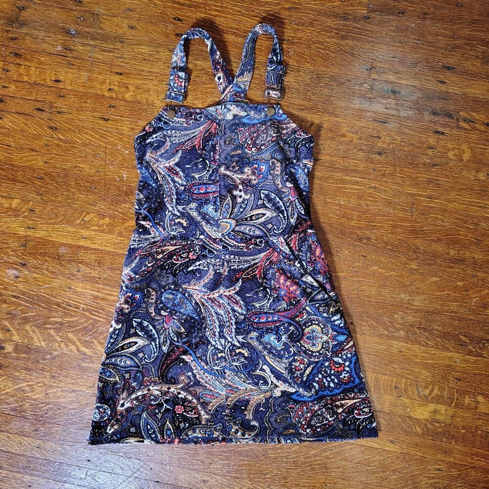 Retro Paisley Corduroy Overall Short Dress Sz S/T739
